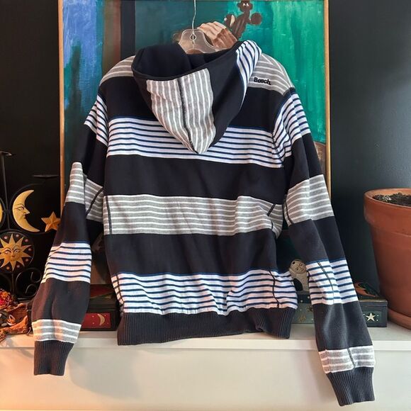 Bench Men's Blue and Gray Striped Zip-Up Fleece Lined Sweater Size XL - Picture 9 of 16